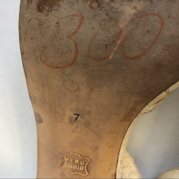 Vintage Bruno Magli Made in Italy Cream Snake Skin Peeptoe Slingback Heels - Picture 5 of 9